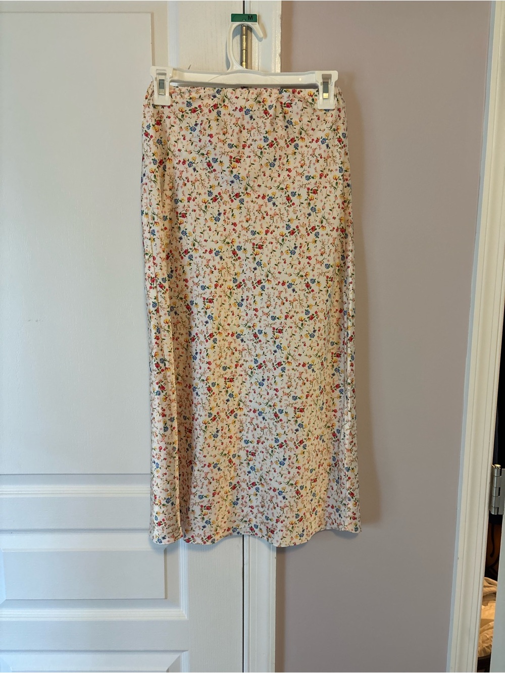 miami Cream Floral Midi Skirt with Multicolor Print